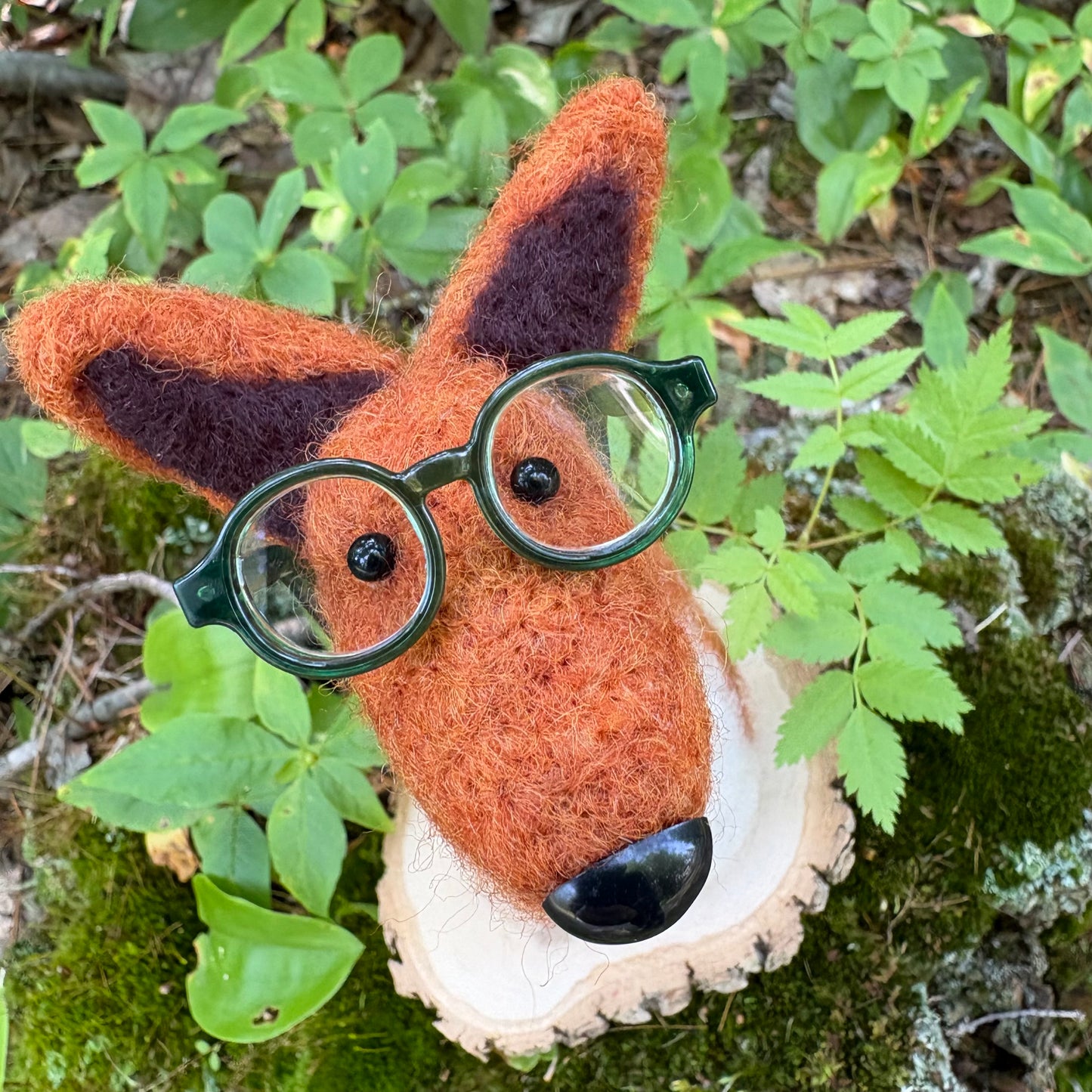 #jimmythefox Felted  Fox Sculpture on Wood Disc
