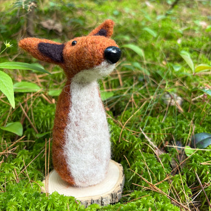 #jimmythefox Felted  Fox Sculpture on Wood Disc